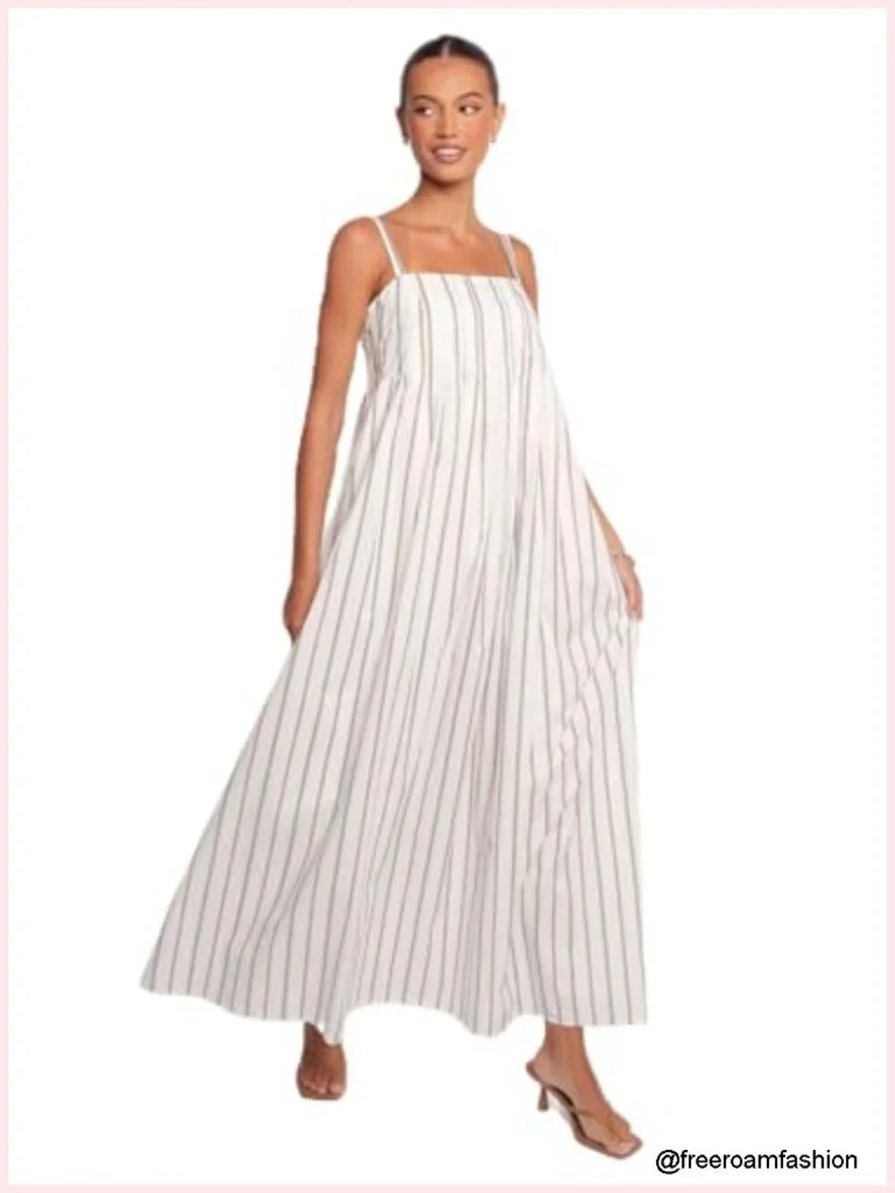 Midi Dress Square Neck Spaghetti Strap A-Line Cotton Medium Stretch Adjustable